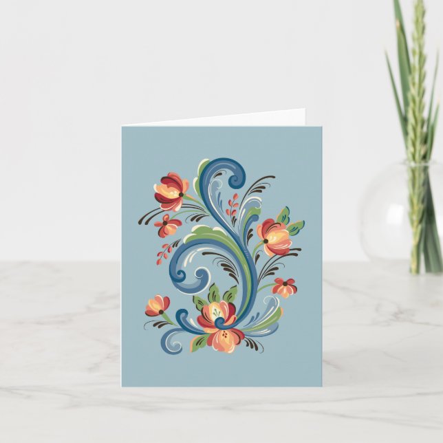 Rosemaling in Blue and Red Greeting Card (Front)