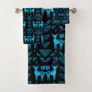 Rosemaling Norwegian Folk Art Bath Towel Set