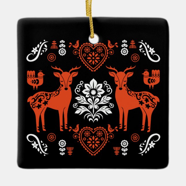 Rosemaling Norwegian Folk Art Ceramic Ornament (Front)