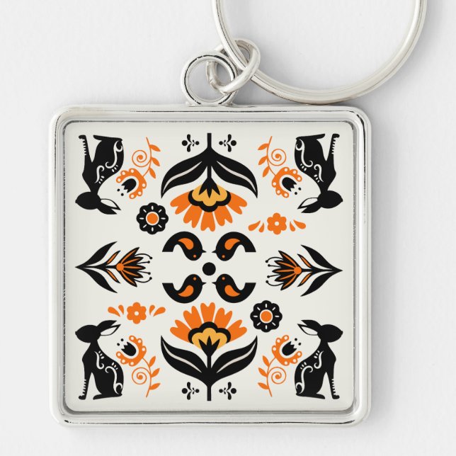 Rosemaling Norwegian Folk Art Keychain (Front)