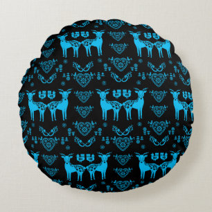 Rosemaling Norwegian Folk Art Round Pillow