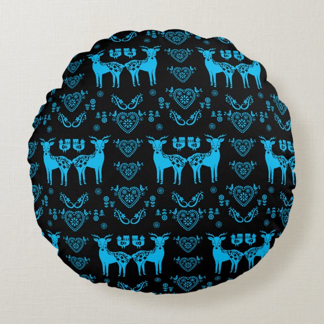 Rosemaling Norwegian Folk Art Round Pillow (Front)