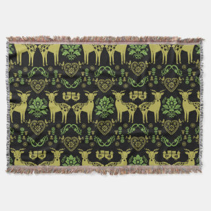 Rosemaling Norwegian Folk Art Throw Blanket