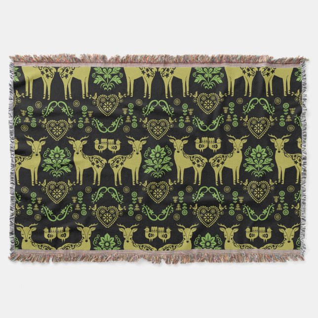 Rosemaling Norwegian Folk Art Throw Blanket (Front)