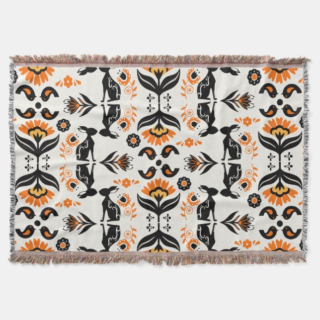 Rosemaling Norwegian Folk Art Throw Blanket (Front)