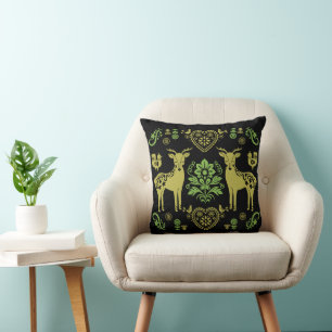 Rosemaling Norwegian Folk Art Throw Pillow