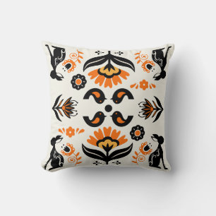Rosemaling Norwegian Folk Art Throw Pillow