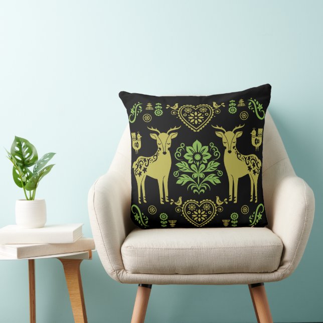 Rosemaling Norwegian Folk Art Throw Pillow (Chair)