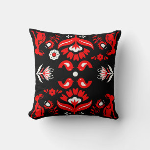 Rosemaling Norwegian Folk Art Throw Pillow
