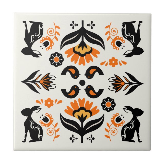 Rosemaling Norwegian Folk Art Tile (Front)