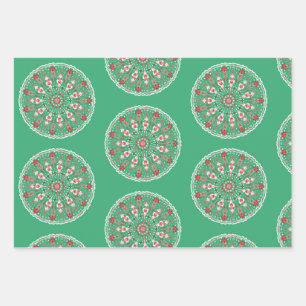 Rosemaling vintage ornaments mandala in teal wrapping paper sheet