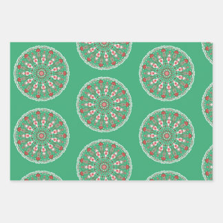 Rosemaling vintage ornaments mandala in teal  wrapping paper sheet