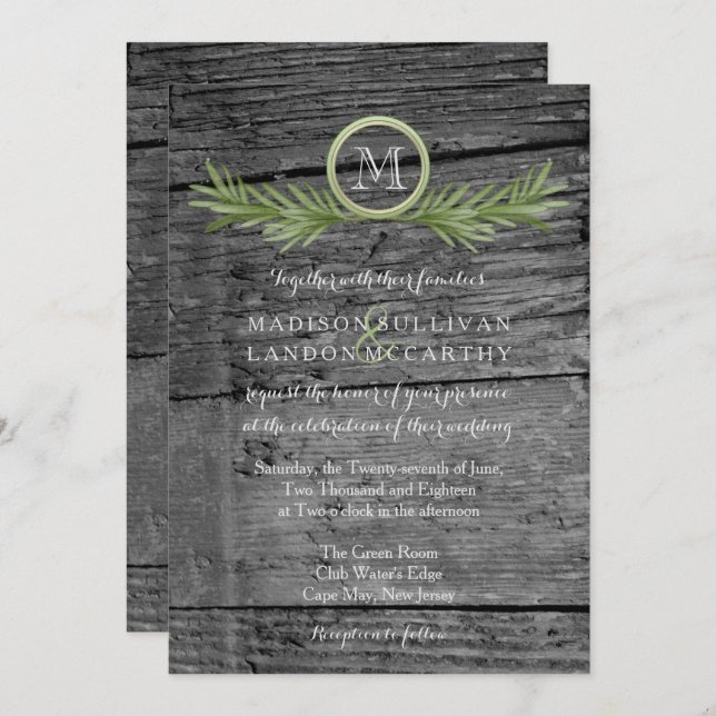 Rosemary and Rustic Wood Wedding Invitation (Front/Back)