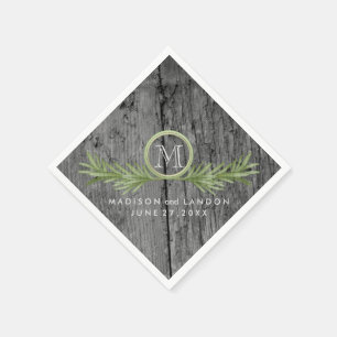 Rosemary and Rustic Wood Wedding Napkin