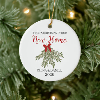Rosemary Bundle Couple First Christmas in New Home Ceramic Ornament