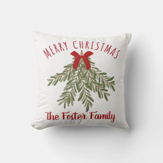Rosemary Bundle Family Name Merry Christmas Throw Pillow