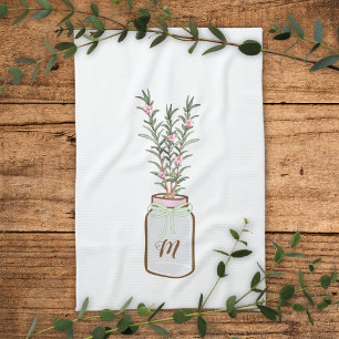 Rosemary Herbs in Jar Monogram Kitchen Towel