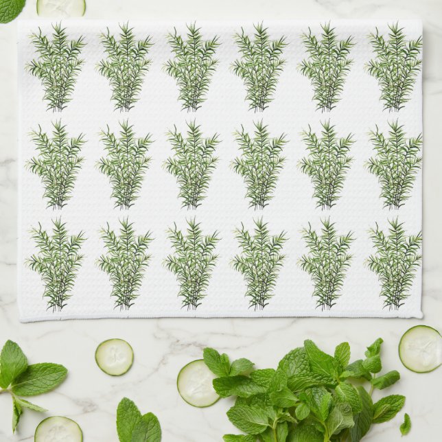 Rosemary Herbs Kitchen Culinary Greenery Rustic Kitchen Towel (Folded)