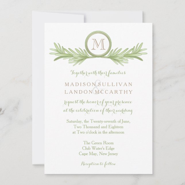 Rosemary Sprigs Herbal Wedding Invitation (Front)
