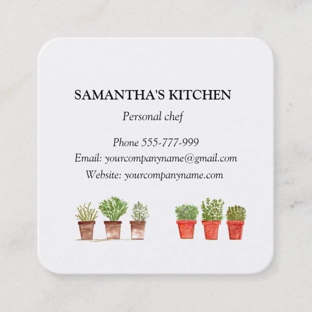 Rosemary Thyme Sage Herbs Culinary Chef Pots Square Business Card (Front)