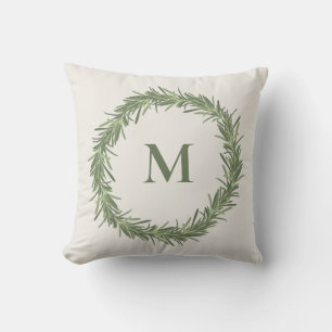 Rosemary wreath monogram Christmas/holiday Throw Pillow