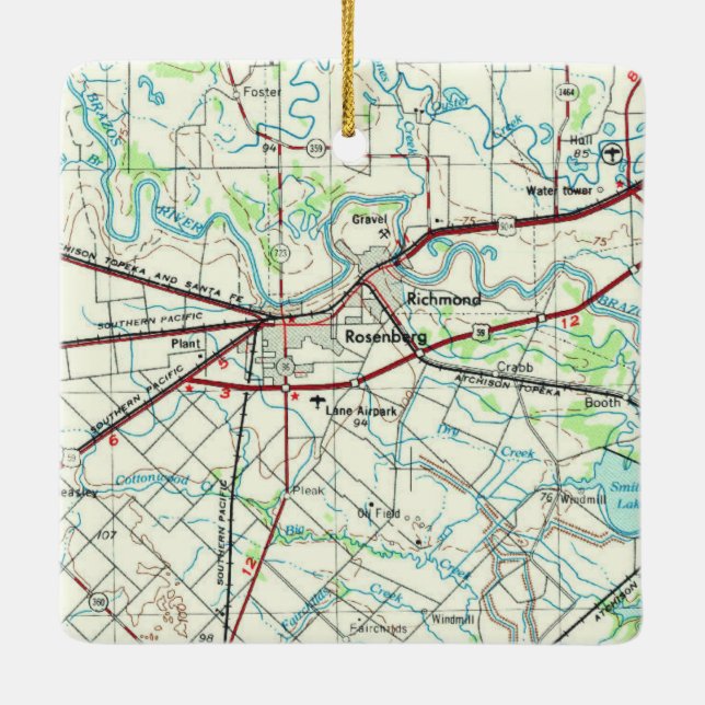 Rosenberg TX Vintage Map Ceramic Ornament (Back)