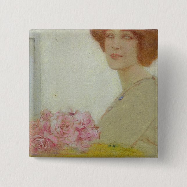 Roses, 1912 2 inch square button (Front)