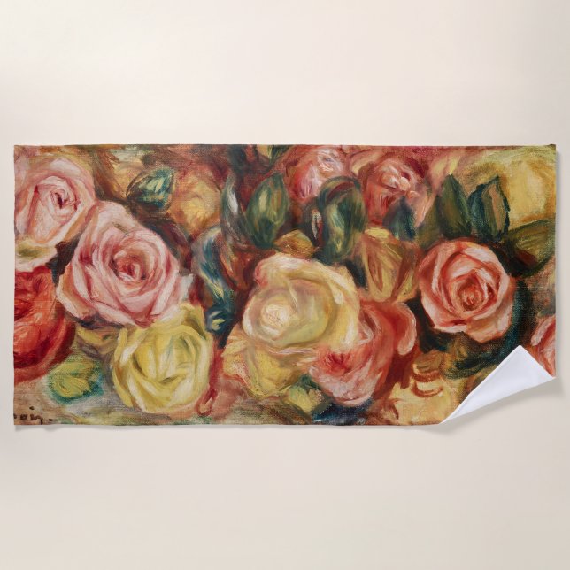 Roses (1912) by Pierre-Auguste Renoir Beach Towel (Front)
