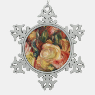 Roses (1912) by Pierre-Auguste Renoir Snowflake Pewter Christmas Ornament