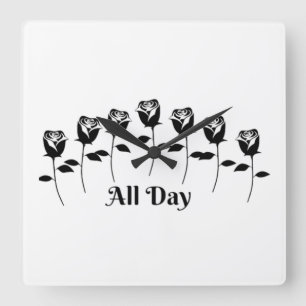 ROSES ALL DAY SQUARE WALL CLOCK