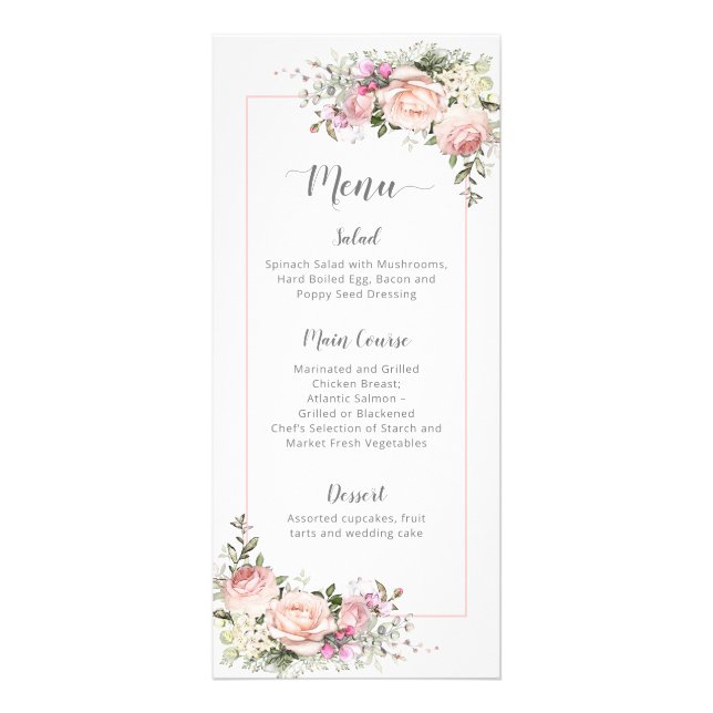 Roses amoureux Mariage à cadre rose | Menu (Devant)
