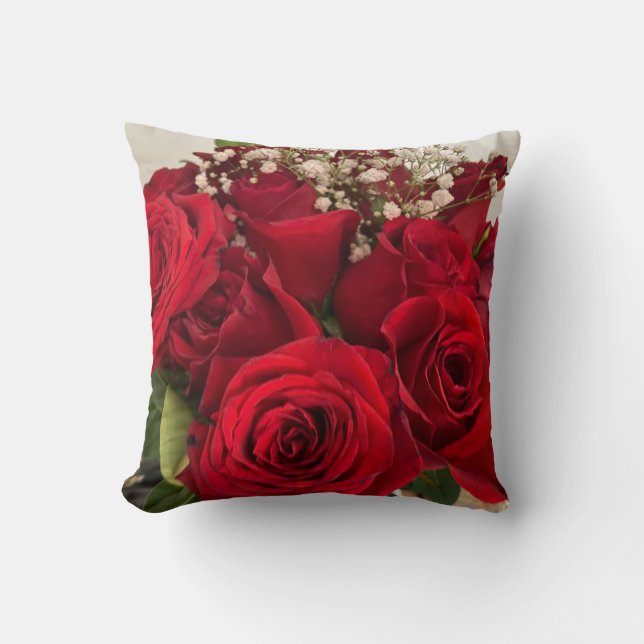 Roses and Babybreath Throw Pillow (Front)