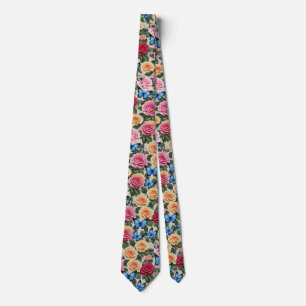 Roses and Blue Butterflies Tie
