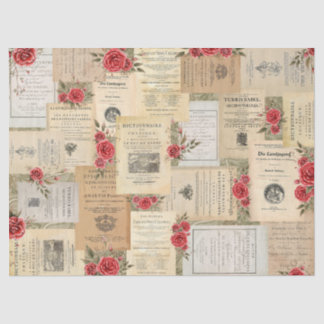 Roses and Book Pages Tissue Paper