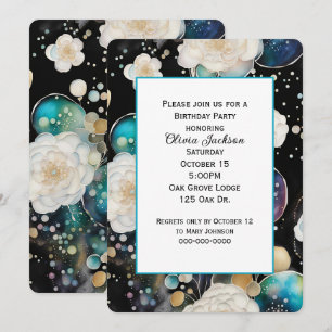 Roses and Bubbles Abstract Birthday Party Invitation