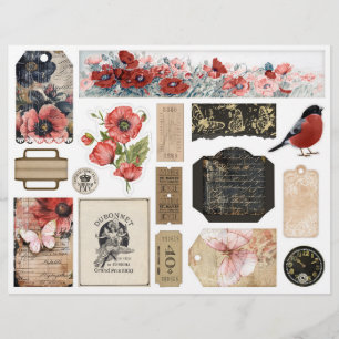 Roses and Butterflies Ephemera Junk Journal Embel.