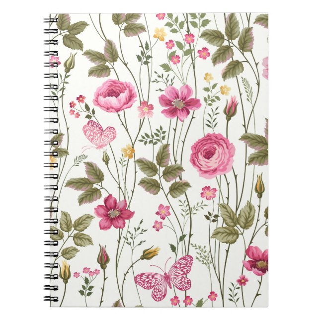 Roses and Butterflies: Floral Seamless Notebook (Front)