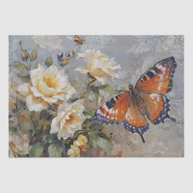 Roses and Butterflies Print Decoupage / Tissue Paper (Front)