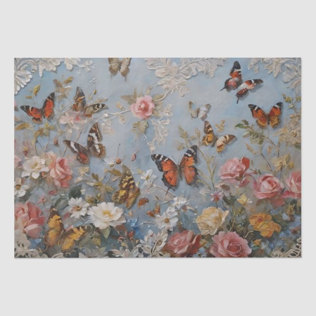 Roses and Butterflies Print Decoupage / Tissue Paper (Front)