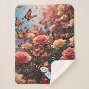 Roses and butterflies sherpa blanket