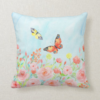 roses and butterflies watercolor pillow cushions