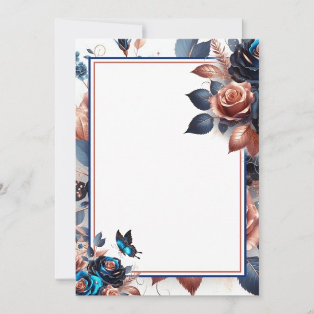 Roses and Butterfly Blank Wedding Invitation (Front)