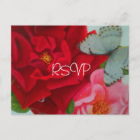 Roses and Butterfly Wedding Invite RSVP with Photo