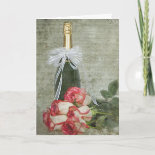 Roses and Champagne Wedding Anniversary Card