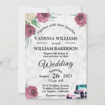Roses and classic car wedding invitation