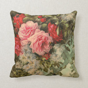 Roses and Clematis on a Trellis American MoJo Pill Throw Pillow