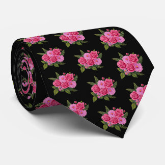 Roses and Dahlias Black Necktie