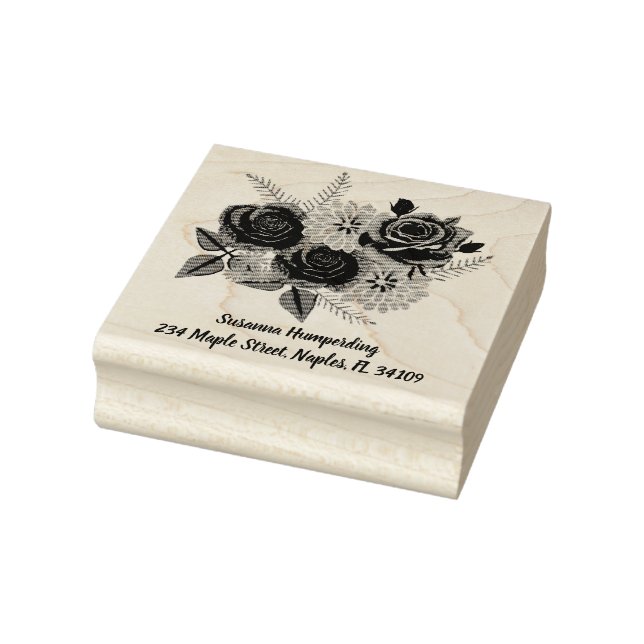 Roses and Dahlias Wooden Stamp With Address (Stamp)