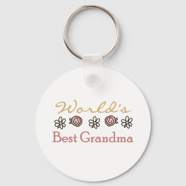 Roses and Daisies World's Best Grandma  Keychain (Front)