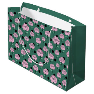 Roses and dots on dark green. large gift bag